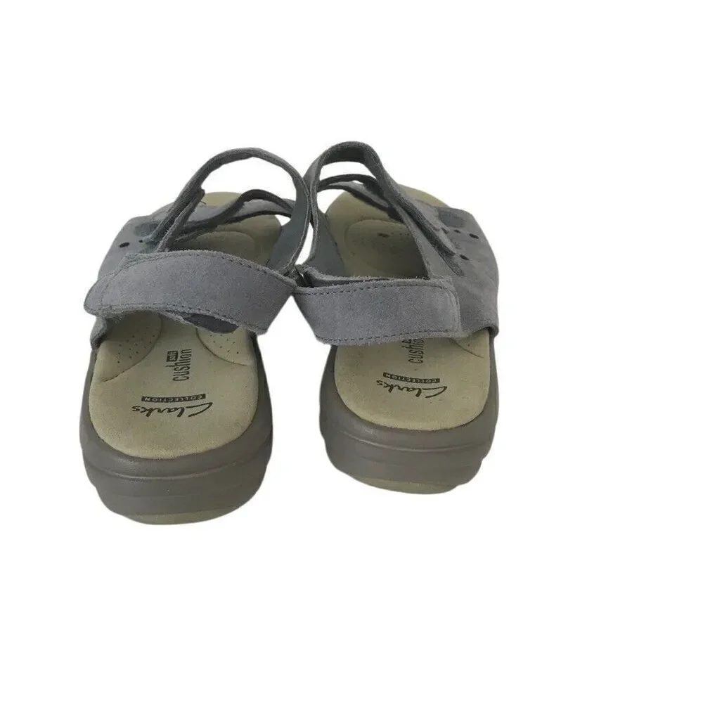 Clarks Soft Cushion Women's Size 8 Blue Suede Strappy Shoes Sandals Saylie New
